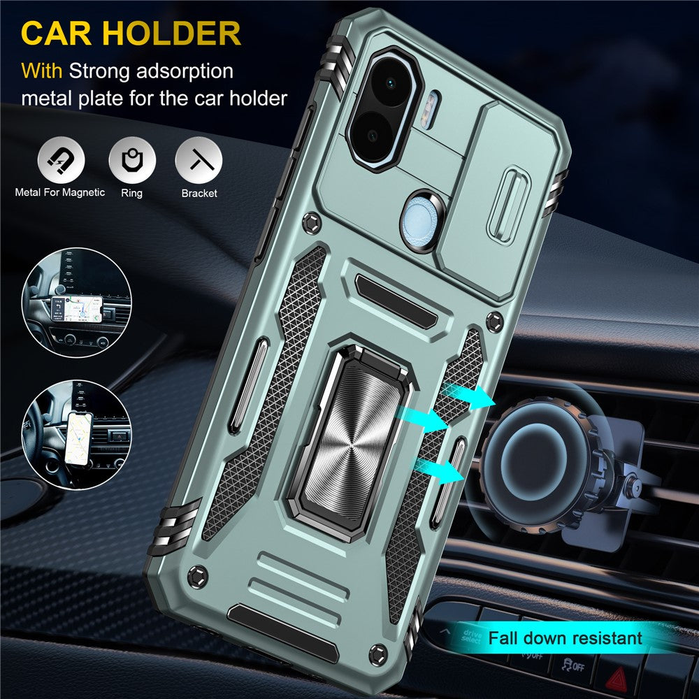 Armor Series For Xiaomi Poco C50 4G / Redmi A1+ 4G / A2+ 4G Slide Lens Lid Kickstand Cover PC+TPU Phone Case