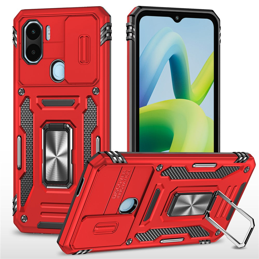 Armor Series For Xiaomi Poco C50 4G / Redmi A1+ 4G / A2+ 4G Slide Lens Lid Kickstand Cover PC+TPU Phone Case