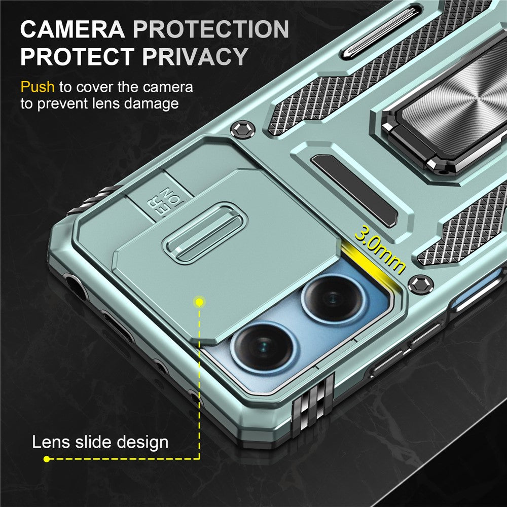 For Xiaomi Redmi Note 12 5G (Global) / (India) / (China) / Poco X5 5G Slide Lens Lid PC+TPU Phone Case Kickstand Back Cover