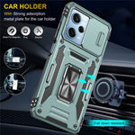 For Xiaomi Redmi Note 12 5G (Global) / (India) / (China) / Poco X5 5G Slide Lens Lid PC+TPU Phone Case Kickstand Back Cover