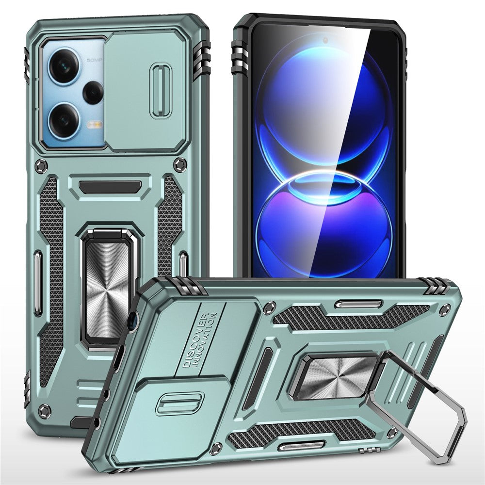 Armor Series For Xiaomi Poco X5 Pro 5G / Redmi Note 12 Pro Speed 5G / Note 12 Pro 5G Slide Lens Lid Phone Case Kickstand PC+TPU Cover