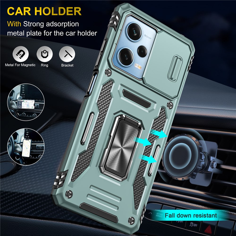 Armor Series For Xiaomi Poco X5 Pro 5G / Redmi Note 12 Pro Speed 5G / Note 12 Pro 5G Slide Lens Lid Phone Case Kickstand PC+TPU Cover