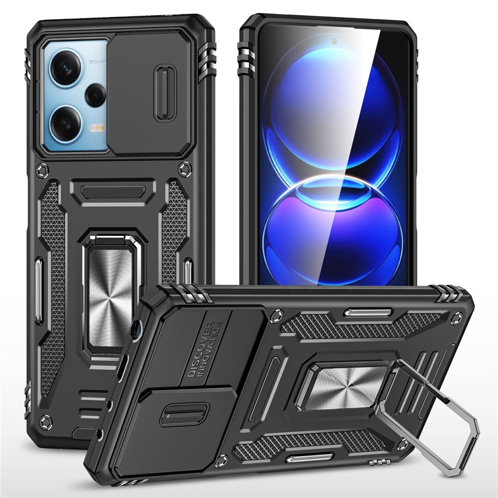 Armor Series For Xiaomi Poco X5 Pro 5G / Redmi Note 12 Pro Speed 5G / Note 12 Pro 5G Slide Lens Lid Phone Case Kickstand PC+TPU Cover
