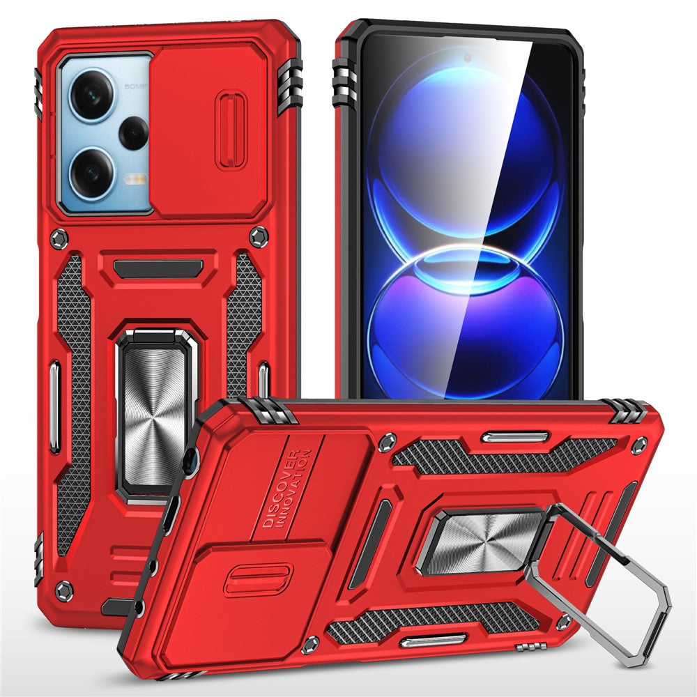 Armor Series For Xiaomi Poco X5 Pro 5G / Redmi Note 12 Pro Speed 5G / Note 12 Pro 5G Slide Lens Lid Phone Case Kickstand PC+TPU Cover