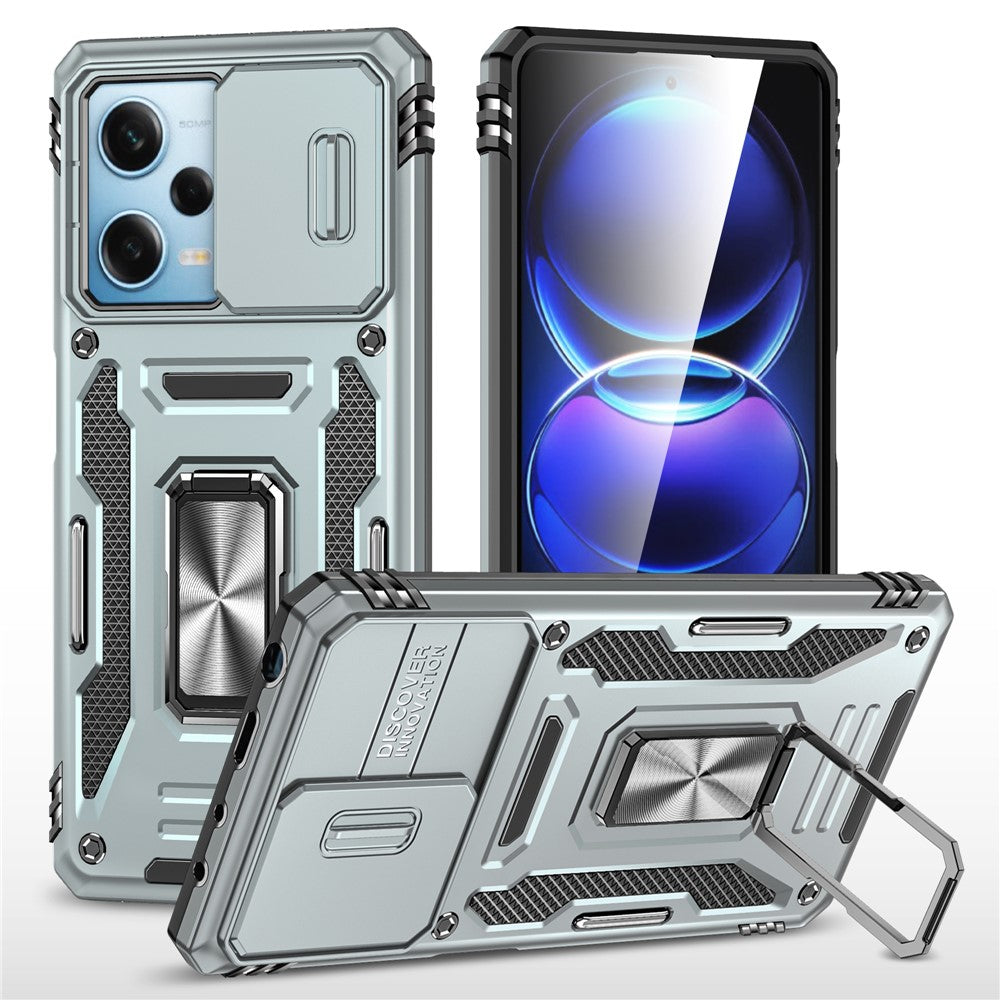 Armor Series For Xiaomi Poco X5 Pro 5G / Redmi Note 12 Pro Speed 5G / Note 12 Pro 5G Slide Lens Lid Phone Case Kickstand PC+TPU Cover