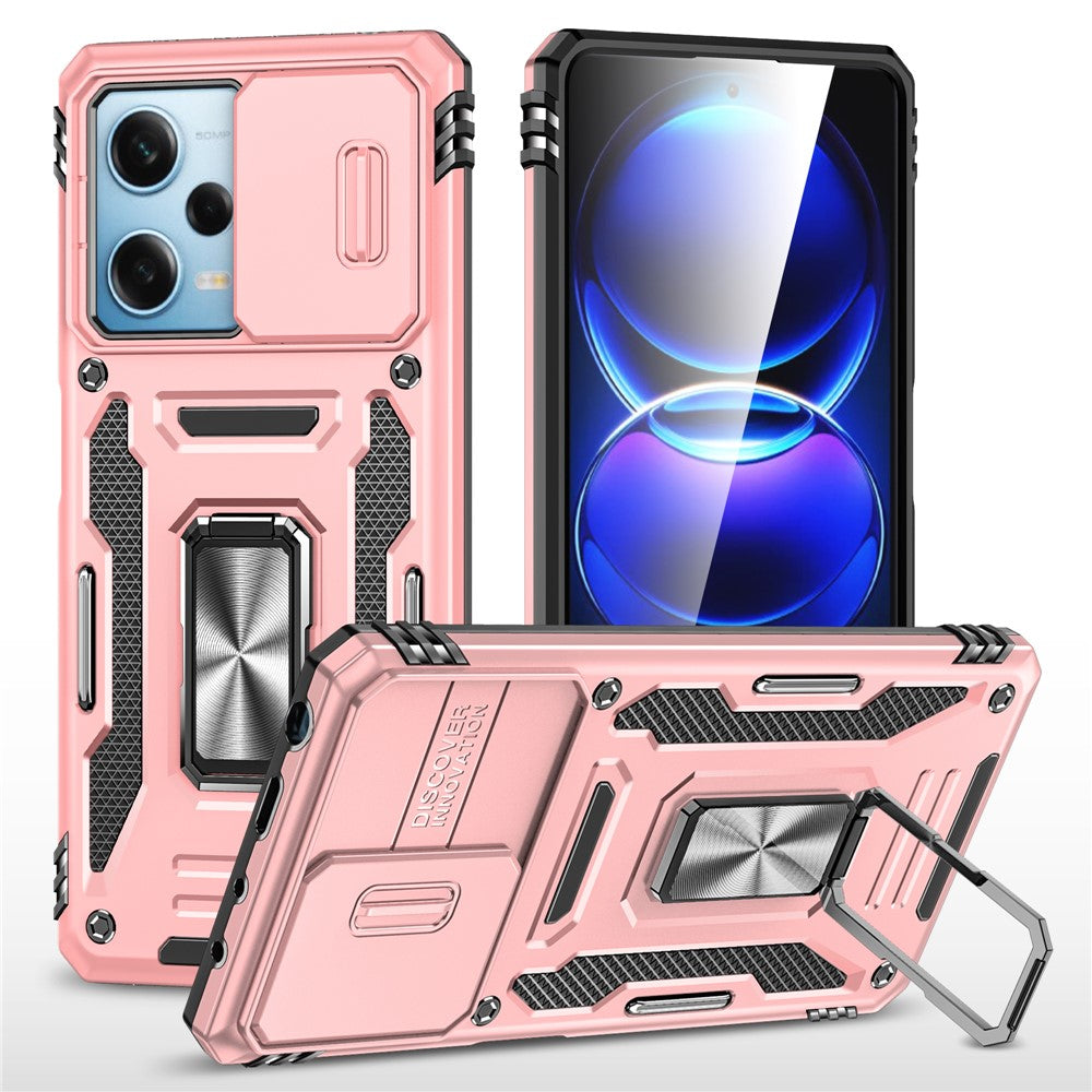Armor Series For Xiaomi Poco X5 Pro 5G / Redmi Note 12 Pro Speed 5G / Note 12 Pro 5G Slide Lens Lid Phone Case Kickstand PC+TPU Cover