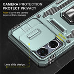 For Oppo Reno7 4G Armor Series Drop-proof PC+TPU Cover Kickstand Phone Case with Slide Lens Lid