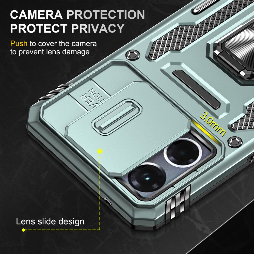 For Oppo Reno7 4G Armor Series Drop-proof PC+TPU Cover Kickstand Phone Case with Slide Lens Lid