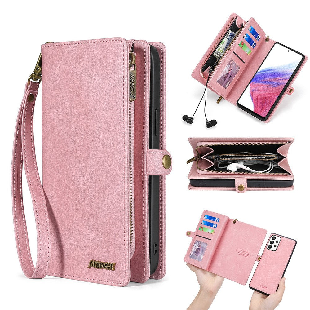 MEGSHI 017-serien til Samsung Galaxy A23 5G (global version) / A23 4G, aftageligt magnetisk etui med lynlås, tegnebog i PU-læder