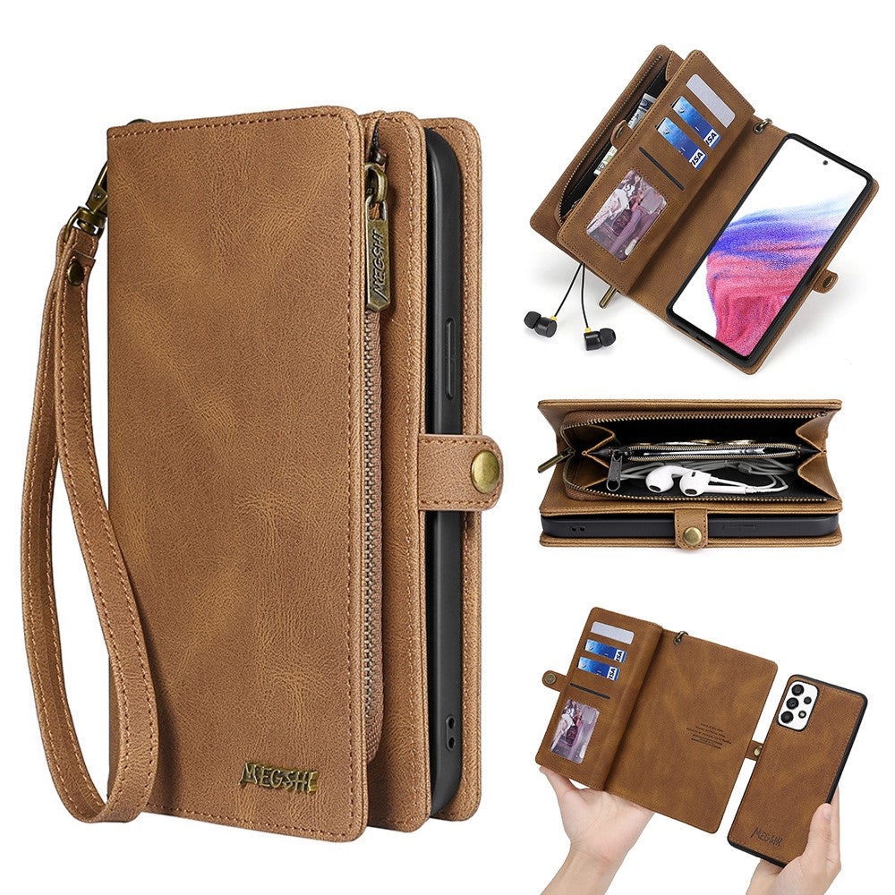 MEGSHI 017-serien til Samsung Galaxy A23 5G (global version) / A23 4G, aftageligt magnetisk etui med lynlås, tegnebog i PU-læder