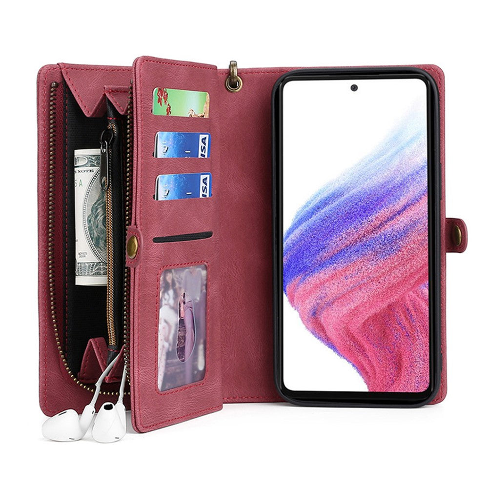 MEGSHI 017-serien til Samsung Galaxy A23 5G (global version) / A23 4G, aftageligt magnetisk etui med lynlås, tegnebog i PU-læder