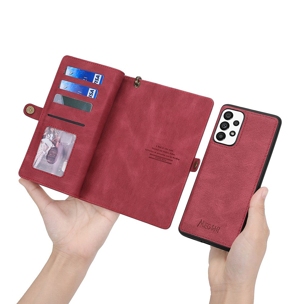 MEGSHI 017-serien til Samsung Galaxy A23 5G (global version) / A23 4G, aftageligt magnetisk etui med lynlås, tegnebog i PU-læder