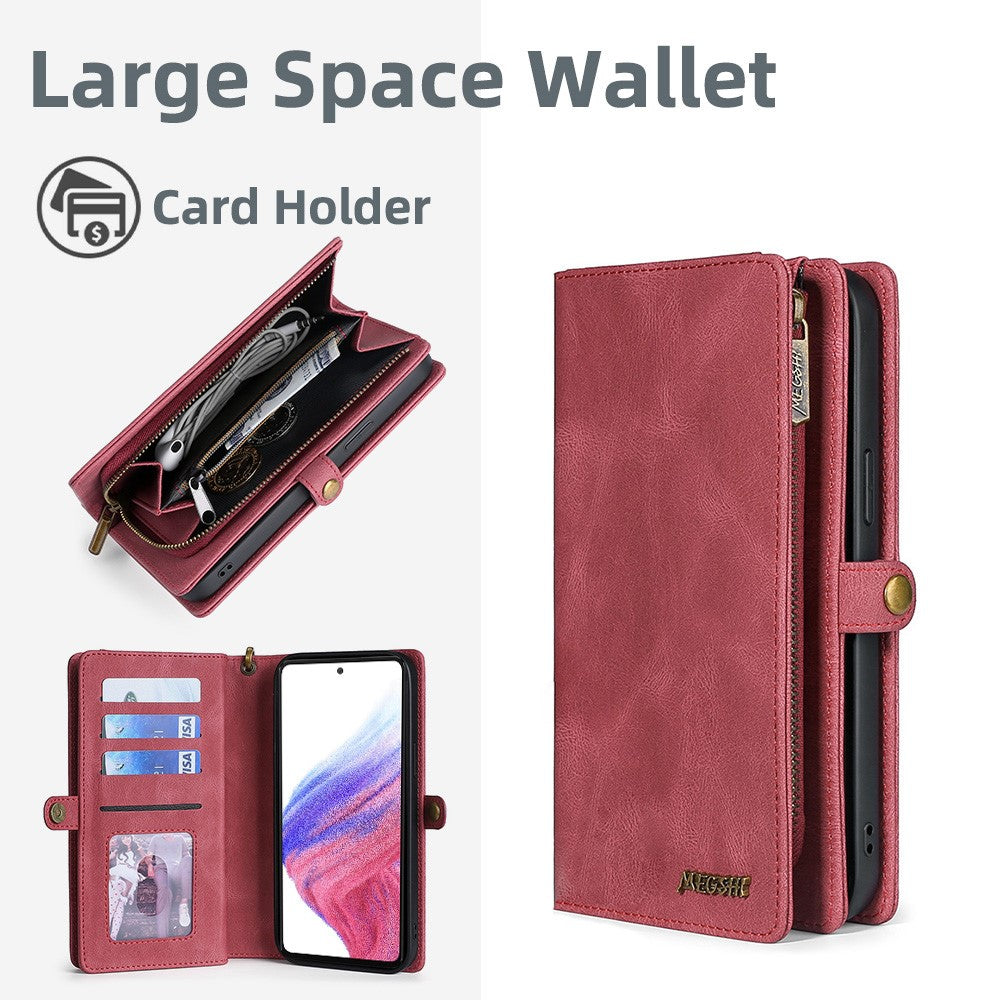 MEGSHI 017-serien til Samsung Galaxy A23 5G (global version) / A23 4G, aftageligt magnetisk etui med lynlås, tegnebog i PU-læder