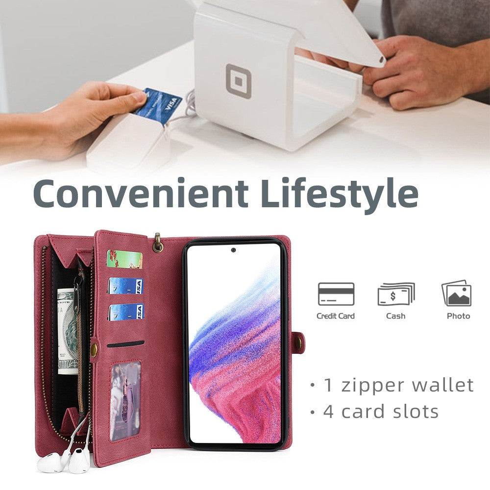 MEGSHI 017-serien til Samsung Galaxy A23 5G (global version) / A23 4G, aftageligt magnetisk etui med lynlås, tegnebog i PU-læder