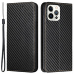 For iPhone 15 Pro Max Carbon Fiber Texture PU Leather+TPU Wallet Case Foldable Stand Phone Cover