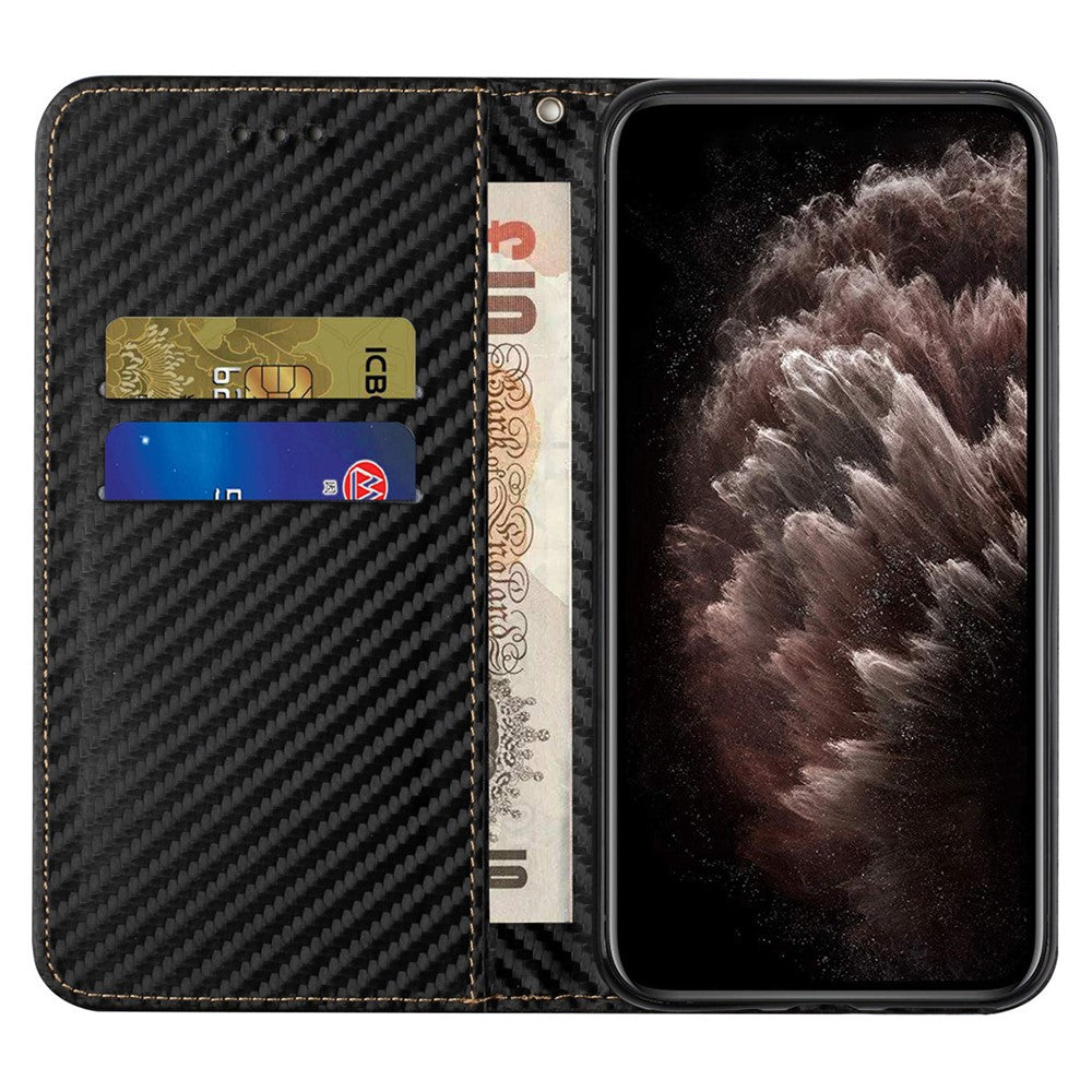 For iPhone 15 Pro Max Carbon Fiber Texture PU Leather+TPU Wallet Case Foldable Stand Phone Cover