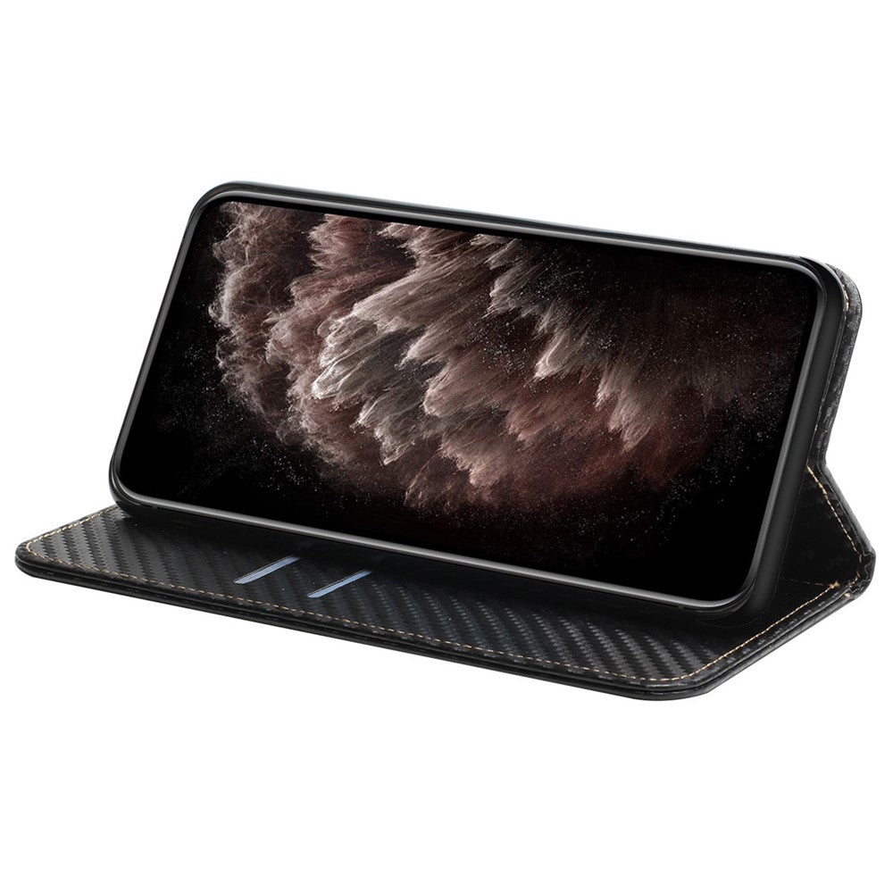For iPhone 15 Pro Max Carbon Fiber Texture PU Leather+TPU Wallet Case Foldable Stand Phone Cover