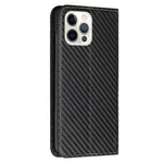 For iPhone 15 Pro Max Carbon Fiber Texture PU Leather+TPU Wallet Case Foldable Stand Phone Cover