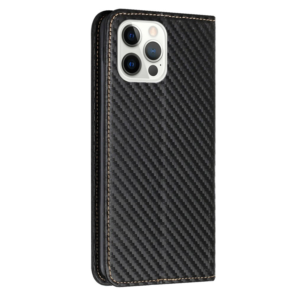 For iPhone 15 Pro Max Carbon Fiber Texture PU Leather+TPU Wallet Case Foldable Stand Phone Cover