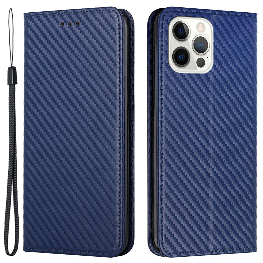 For iPhone 15 Pro Max Carbon Fiber Texture PU Leather+TPU Wallet Case Foldable Stand Phone Cover