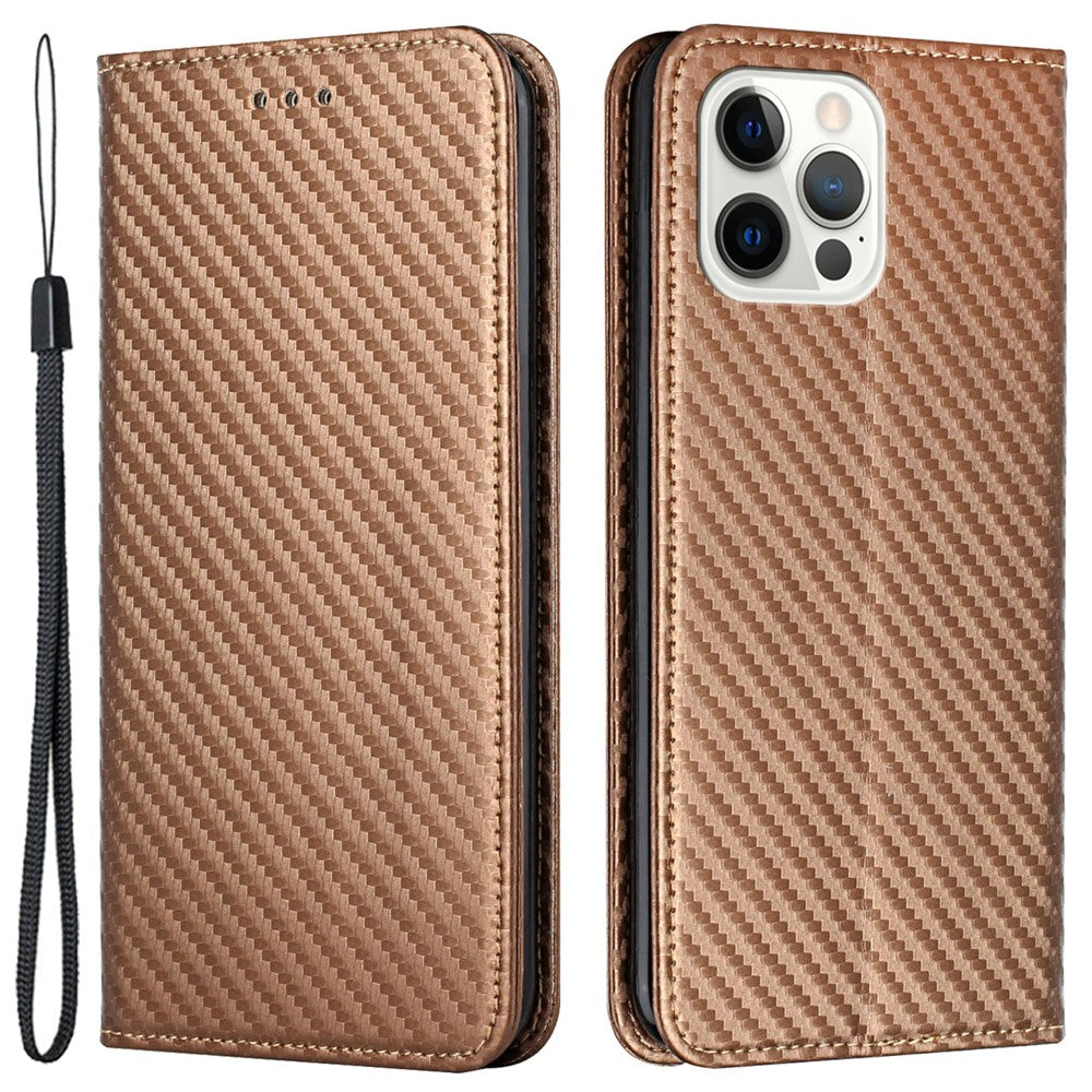 For iPhone 15 Pro Max Carbon Fiber Texture PU Leather+TPU Wallet Case Foldable Stand Phone Cover