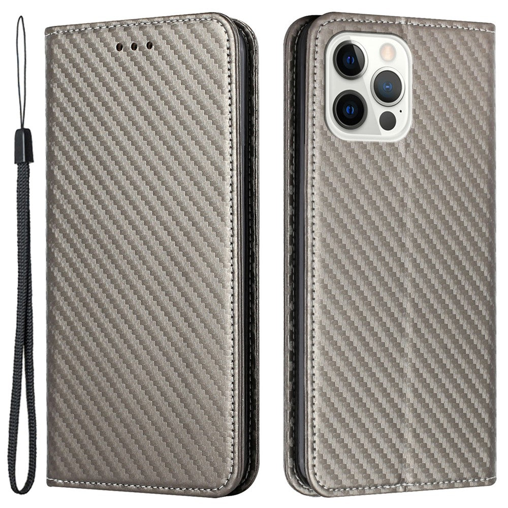 For iPhone 15 Pro Max Carbon Fiber Texture PU Leather+TPU Wallet Case Foldable Stand Phone Cover