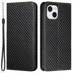 Til iPhone 15 Carbon Fiber Texture PU-læder+TPU Pungcover Med Stativ