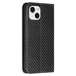 Til iPhone 15 Carbon Fiber Texture PU-læder+TPU Pungcover Med Stativ