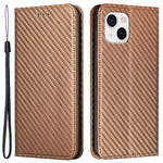 Til iPhone 15 Carbon Fiber Texture PU-læder+TPU Pungcover Med Stativ