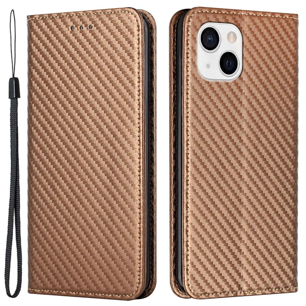 Til iPhone 15 Carbon Fiber Texture PU-læder+TPU Pungcover Med Stativ