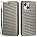 Til iPhone 15 Carbon Fiber Texture PU-læder+TPU Pungcover Med Stativ