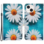 For iPhone 15 Pattern Printing Wallet Case PU Leather Cross Texture Stand Phone Cover with Strap
