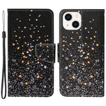 For iPhone 15 Pattern Printing Wallet Case PU Leather Cross Texture Stand Phone Cover with Strap