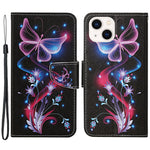 For iPhone 15 Pattern Printing Wallet Case PU Leather Cross Texture Stand Phone Cover with Strap