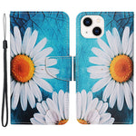 For iPhone 15 Pattern Printing Wallet Case PU Leather Cross Texture Stand Phone Cover with Strap