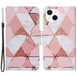 For iPhone 15 Pattern Printing Wallet Case PU Leather Cross Texture Stand Phone Cover with Strap