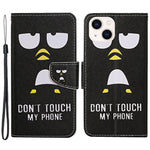 For iPhone 15 Pattern Printing Wallet Case PU Leather Cross Texture Stand Phone Cover with Strap