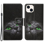 For iPhone 15 Pattern Printing Wallet Case PU Leather Cross Texture Stand Phone Cover with Strap