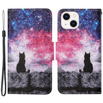 For iPhone 15 Pattern Printing Wallet Case PU Leather Cross Texture Stand Phone Cover with Strap