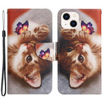 For iPhone 15 Pattern Printing Wallet Case PU Leather Cross Texture Stand Phone Cover with Strap