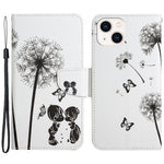 For iPhone 15 Pattern Printing Wallet Case PU Leather Cross Texture Stand Phone Cover with Strap
