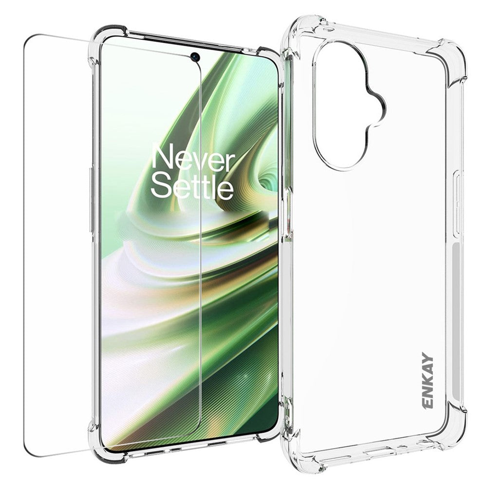 ENKAY HAT PRINCE För OnePlus Nord CE3 5G Halkfritt TPU-skal Genomskinligt mobilskydd med Hög Skärmfilm i Aluminium-Silicon Glas