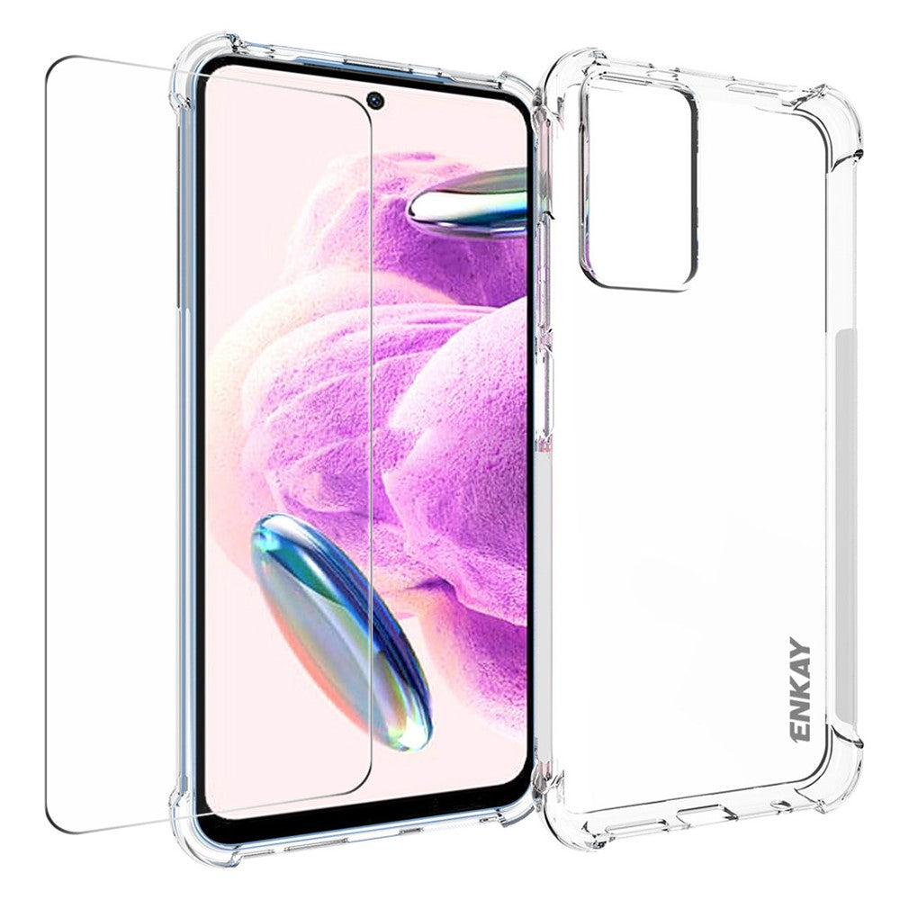 ENKAY HAT PRINCE til Xiaomi Redmi Note 12S 4G, gennemsigtigt TPU-mobilskal med skærmfilm i høj aluminium-siliciumglas