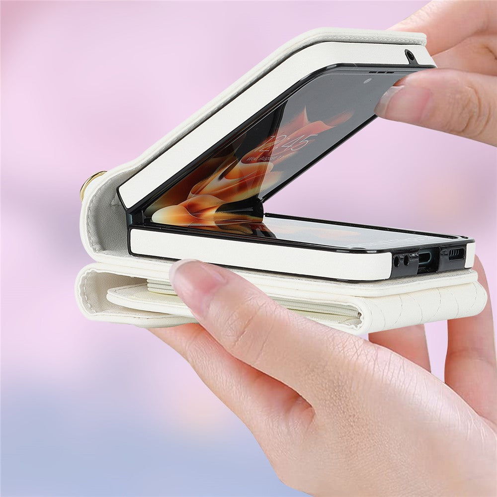 Multiple Card Slots Phone Case for Samsung Galaxy Z Flip3 5G, RFID Blocking Ring Kickstand Leather+PC Cover