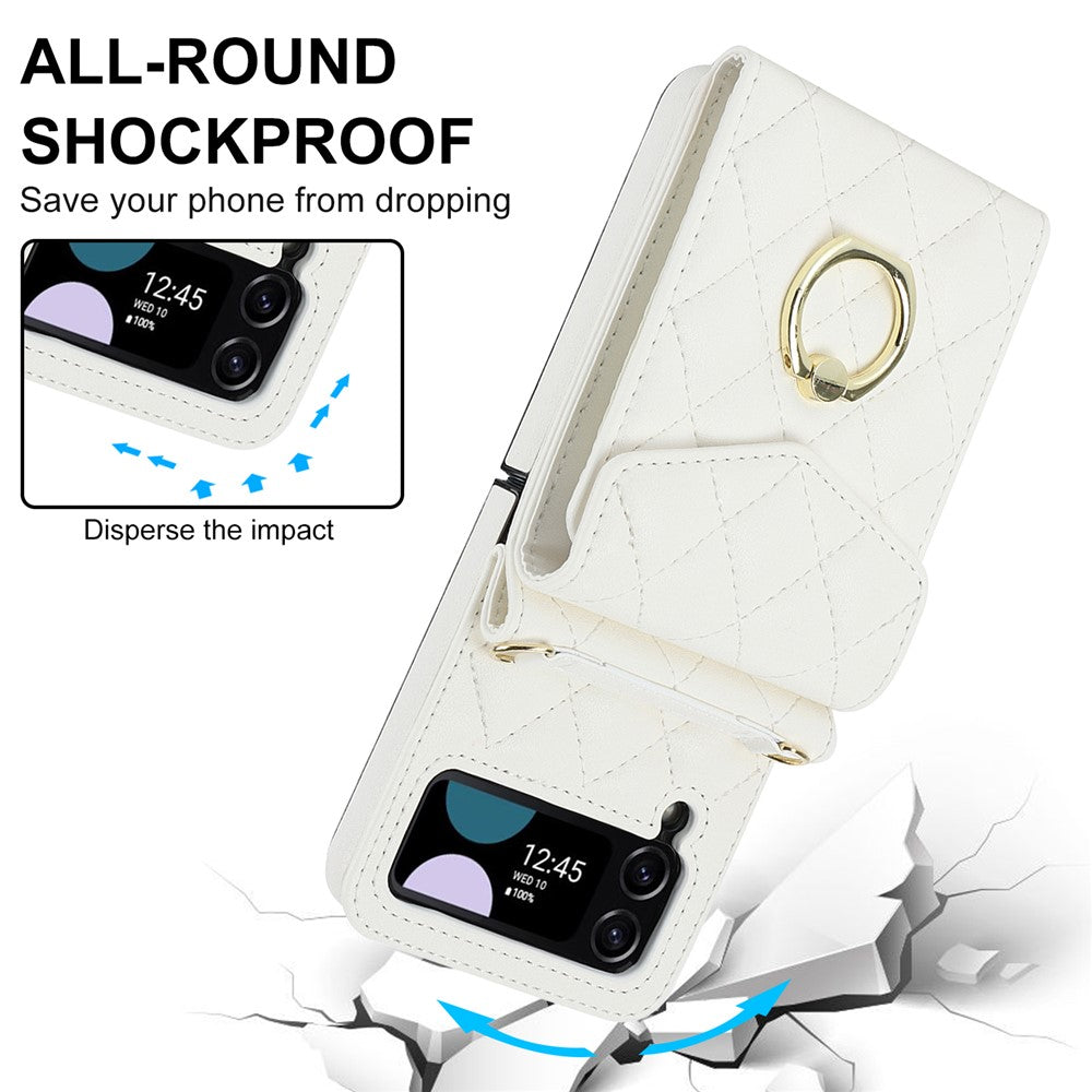 Multiple Card Slots Phone Case for Samsung Galaxy Z Flip3 5G, RFID Blocking Ring Kickstand Leather+PC Cover