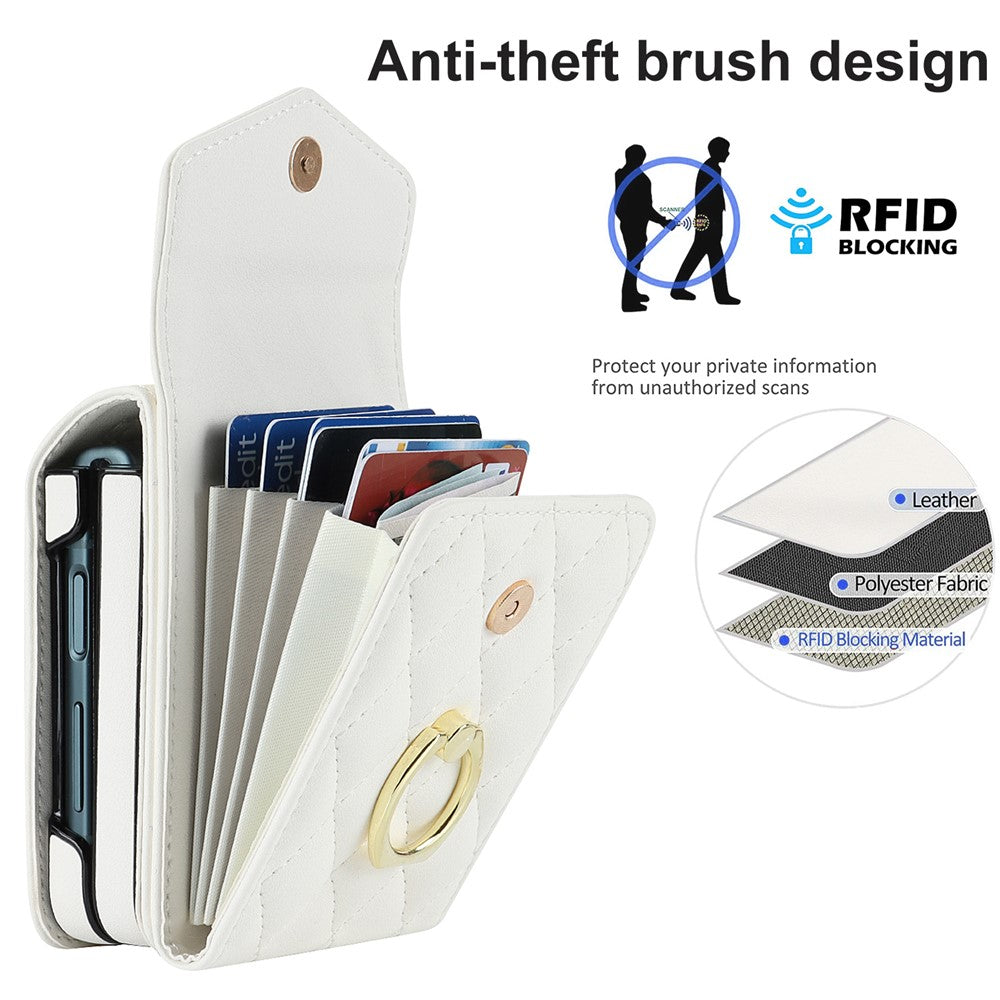 Multiple Card Slots Phone Case for Samsung Galaxy Z Flip3 5G, RFID Blocking Ring Kickstand Leather+PC Cover