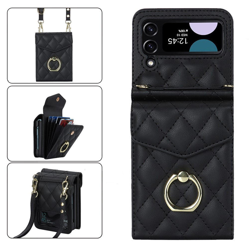 Multiple Card Slots Phone Case for Samsung Galaxy Z Flip3 5G, RFID Blocking Ring Kickstand Leather+PC Cover