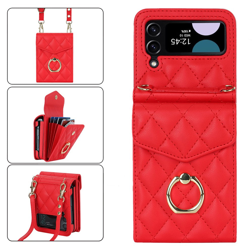 Multiple Card Slots Phone Case for Samsung Galaxy Z Flip3 5G, RFID Blocking Ring Kickstand Leather+PC Cover