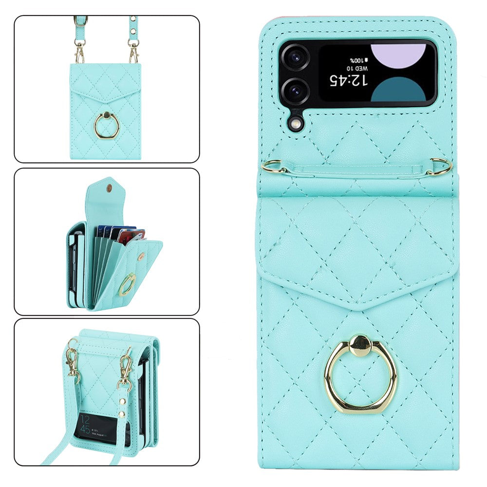 Multiple Card Slots Phone Case for Samsung Galaxy Z Flip3 5G, RFID Blocking Ring Kickstand Leather+PC Cover