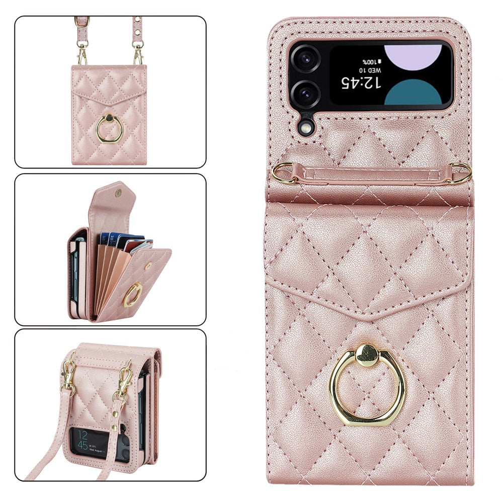 Multiple Card Slots Phone Case for Samsung Galaxy Z Flip3 5G, RFID Blocking Ring Kickstand Leather+PC Cover